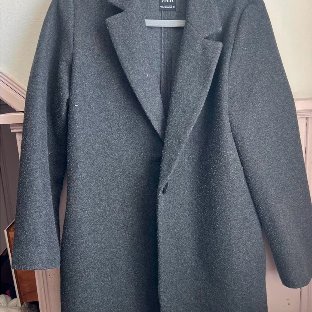 Zara Gray Trench Coat Timeless Wool-Blend Design